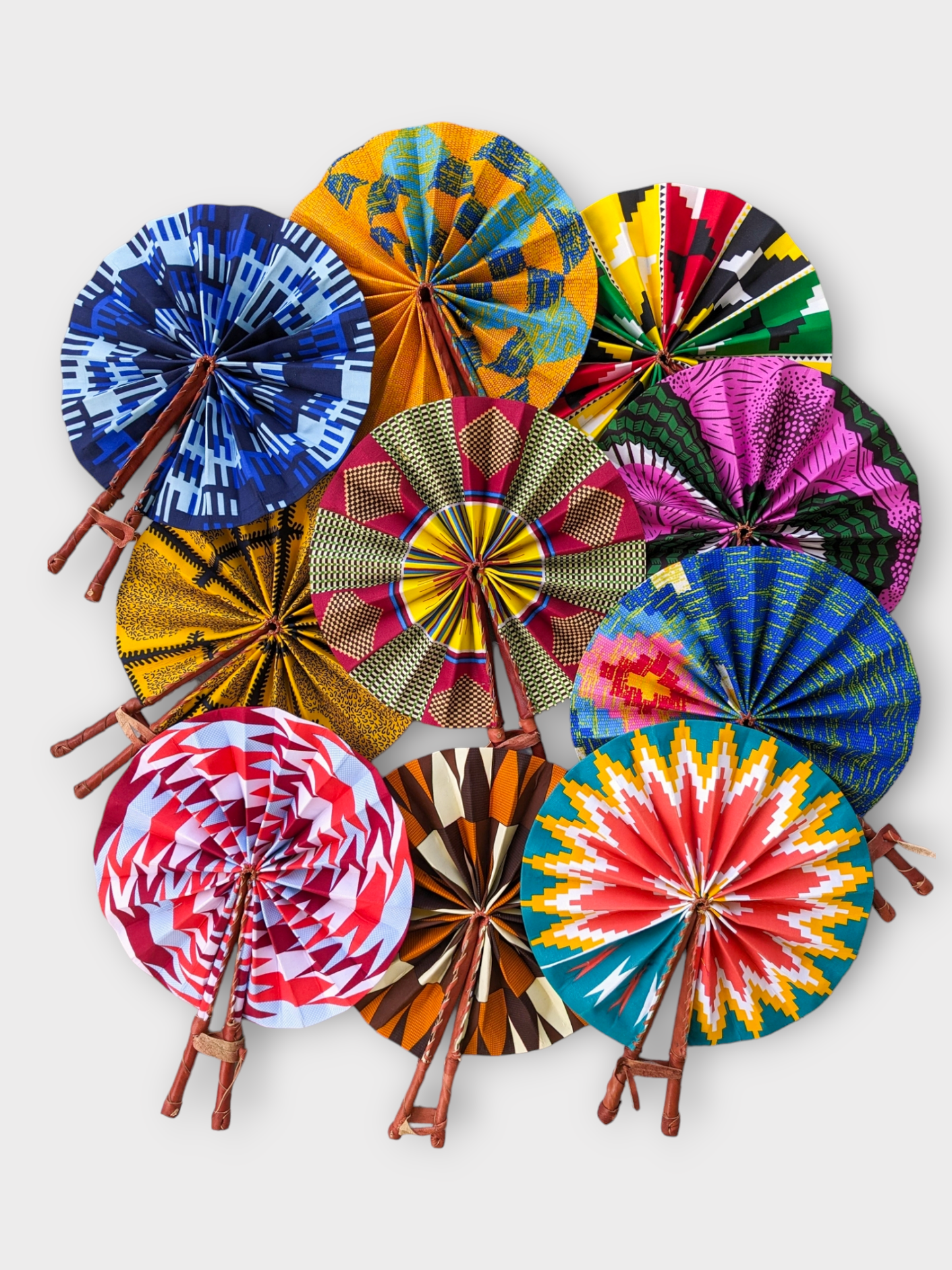 African Folding Fans Assorted Set of 20 Kente print Fans